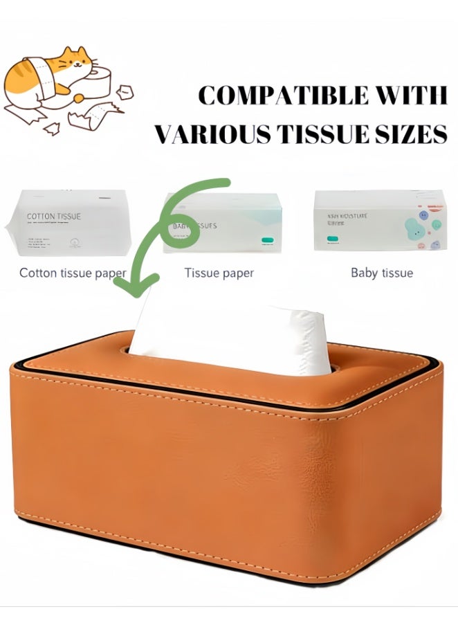 High-end Fashion PU Leather Tissue Box Holder with lid, Rectangular Napkin Facial Tissues Holder Dispenser,Home Office Car Tissue Box Cover Decorative Container with Magnetic Bottom (CX-tissue box5003-OR) - Image 5